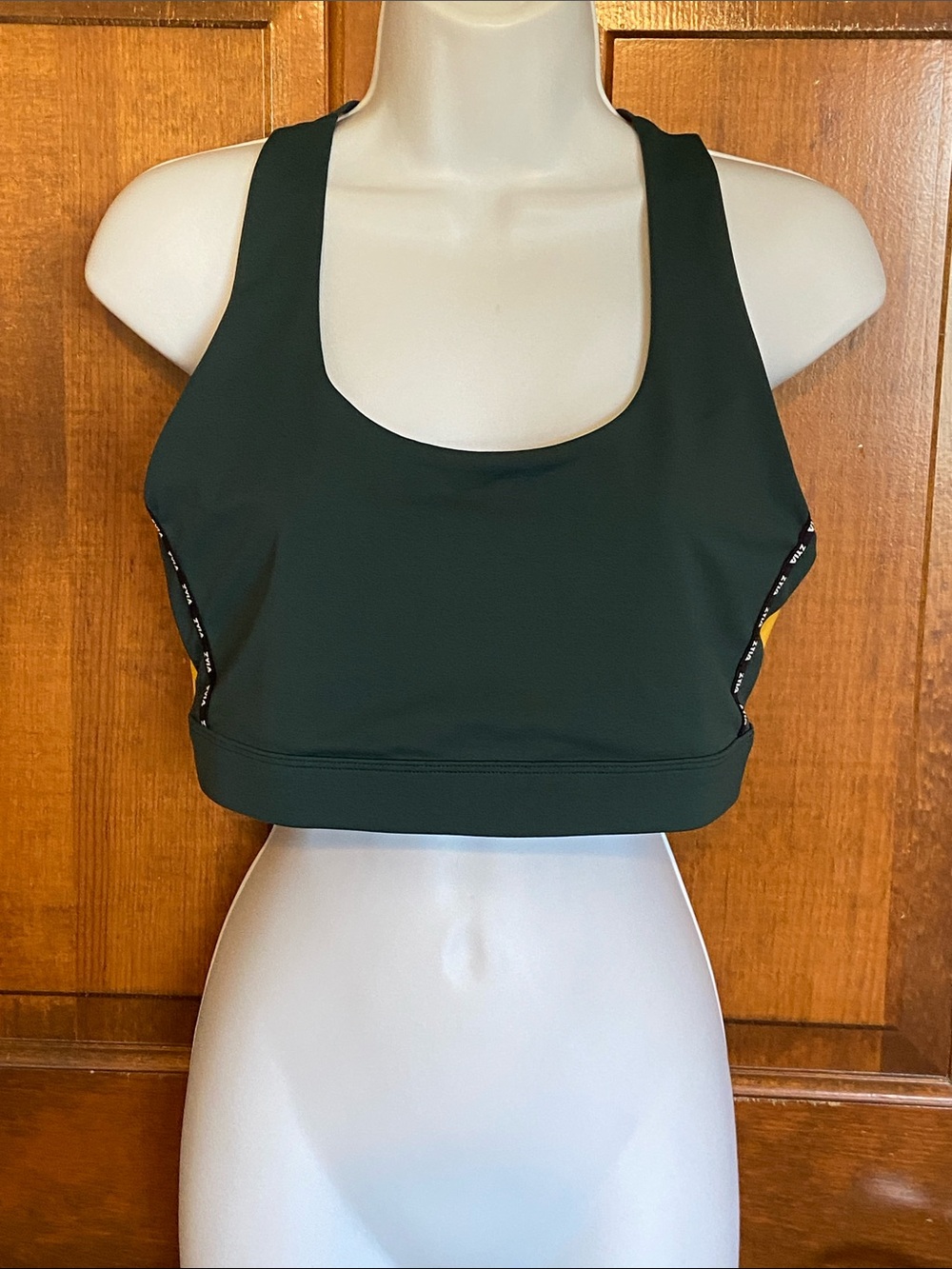 Zyia Active Gameday Light 'n Tight green and yellow racerback sports bra Size L - Picture 3 of 7